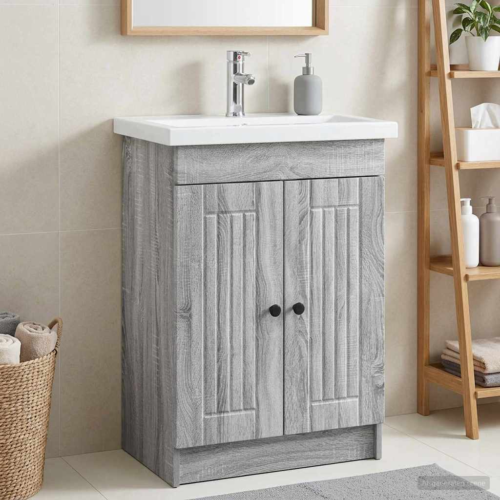 Unter dem Waschbecken Badschrank Sonoma-Grau 56 x 37,5 x 81 cm