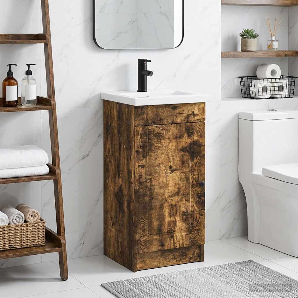 Badezimmerschrank mit Waschbecken Räuchereiche