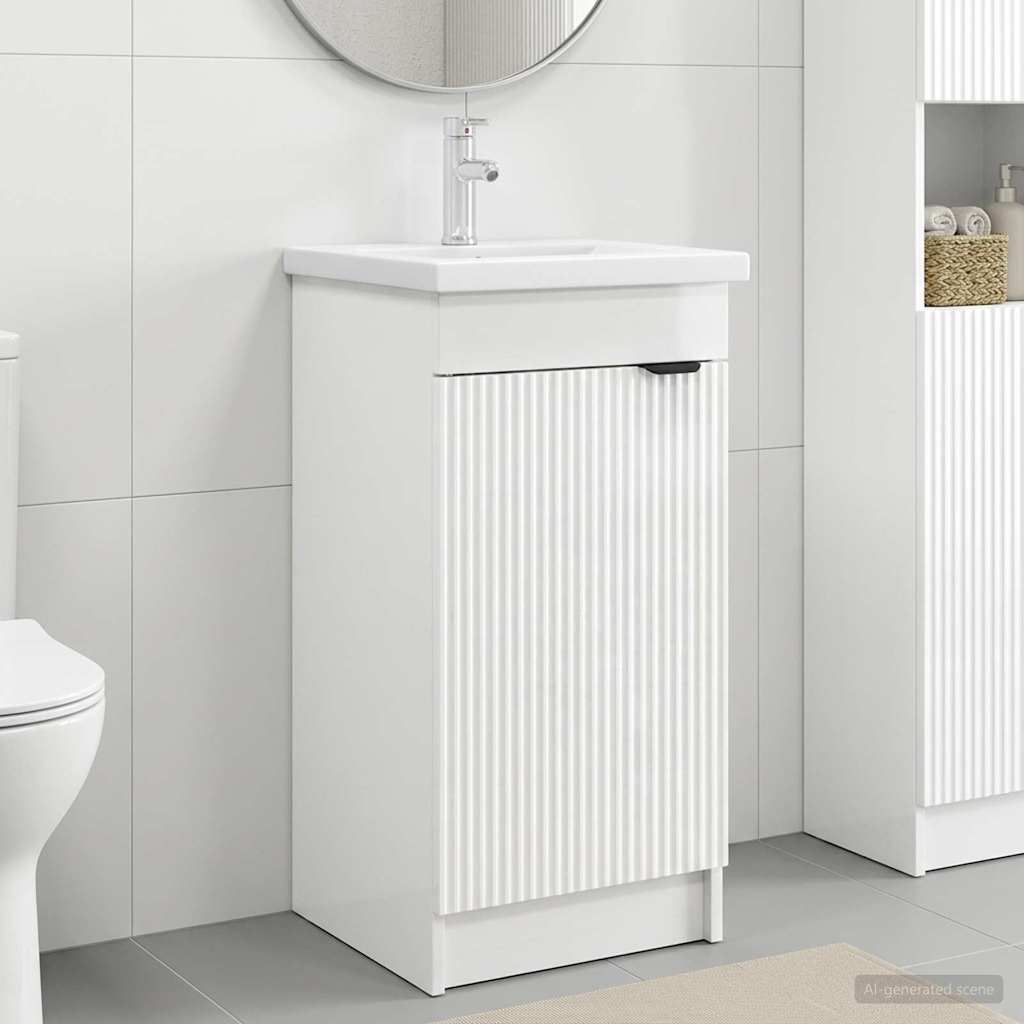 Badezimmerschrank mit Waschbecken Hochglanz Weiß