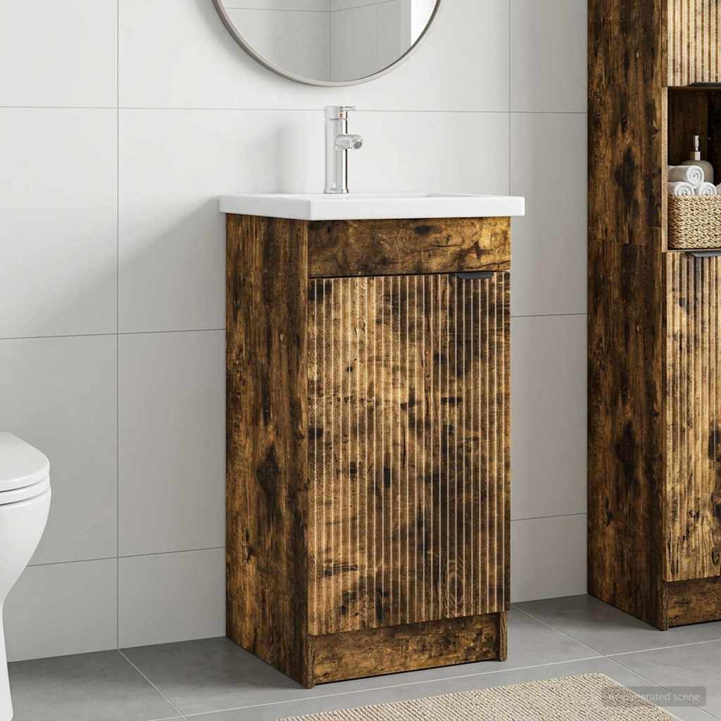 Badezimmerschrank mit Waschbecken Geräucherte Eiche
