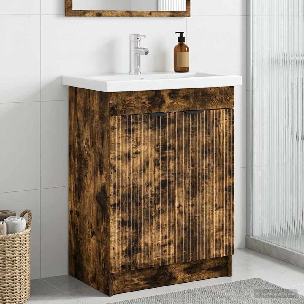 Unter dem Waschbecken Badschrank Räuchereiche 56 x 37,5 x 81 cm