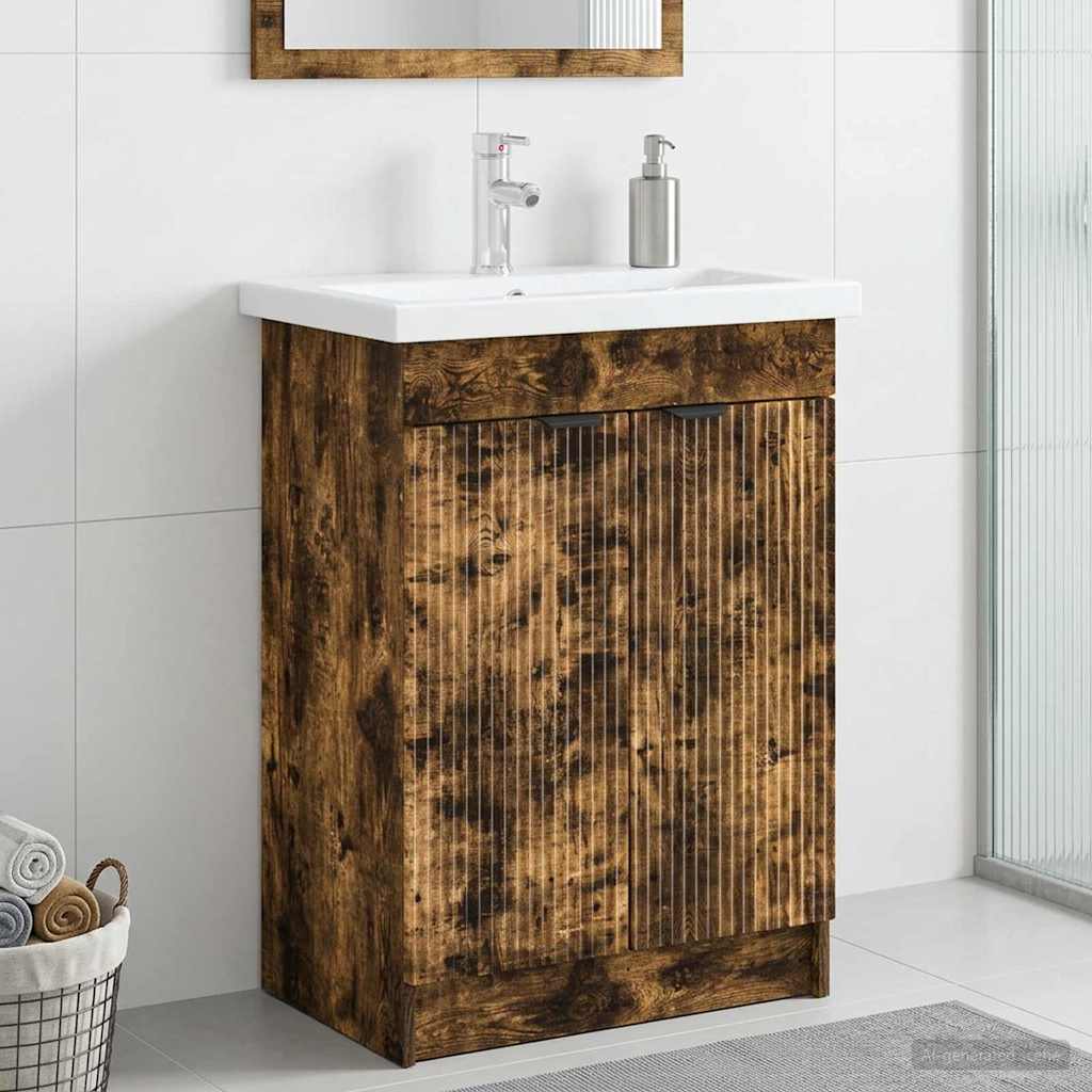Unter dem Waschbecken Badschrank Räuchereiche