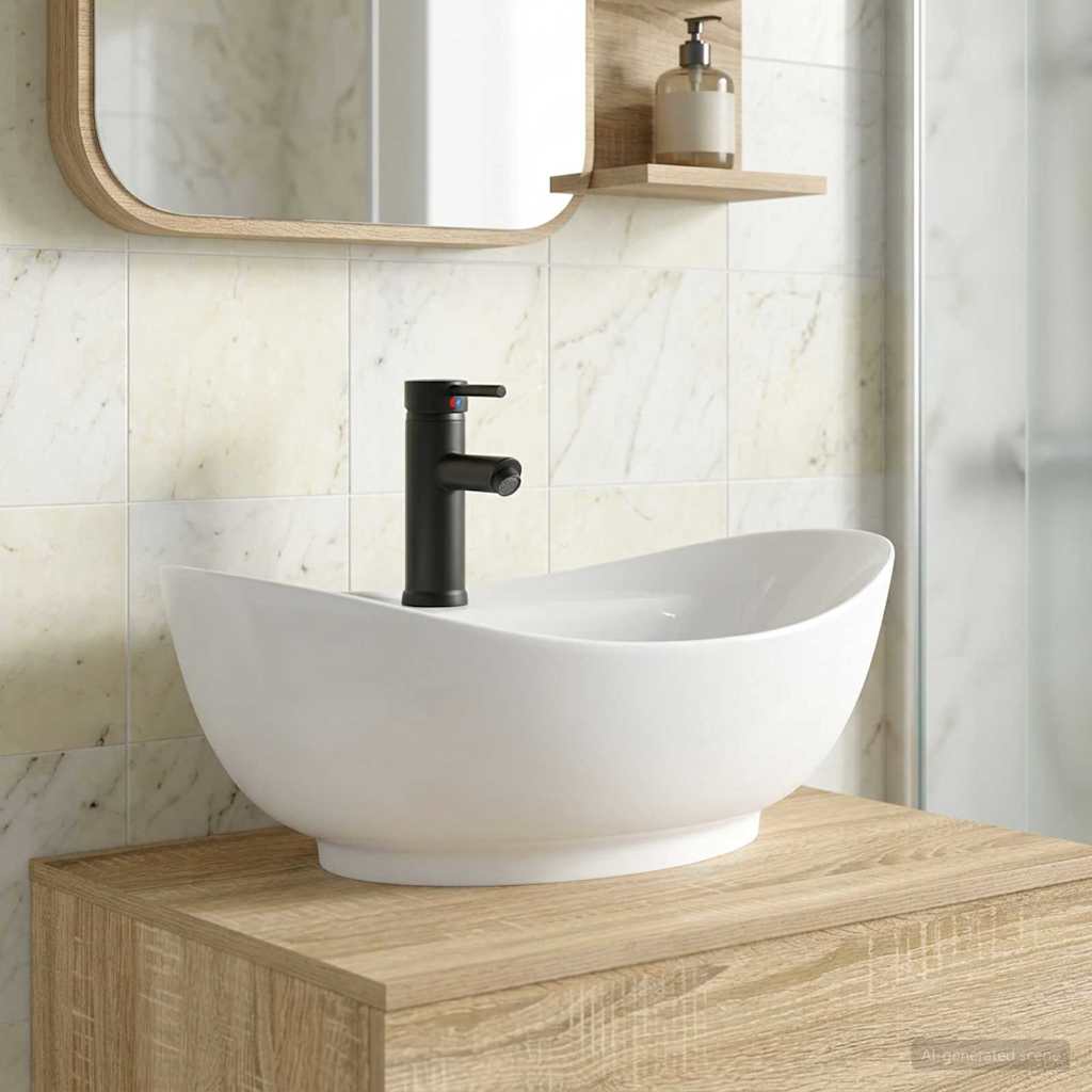 Waschbecken mit Wasserhahn und Abfluss Matt Schwarz