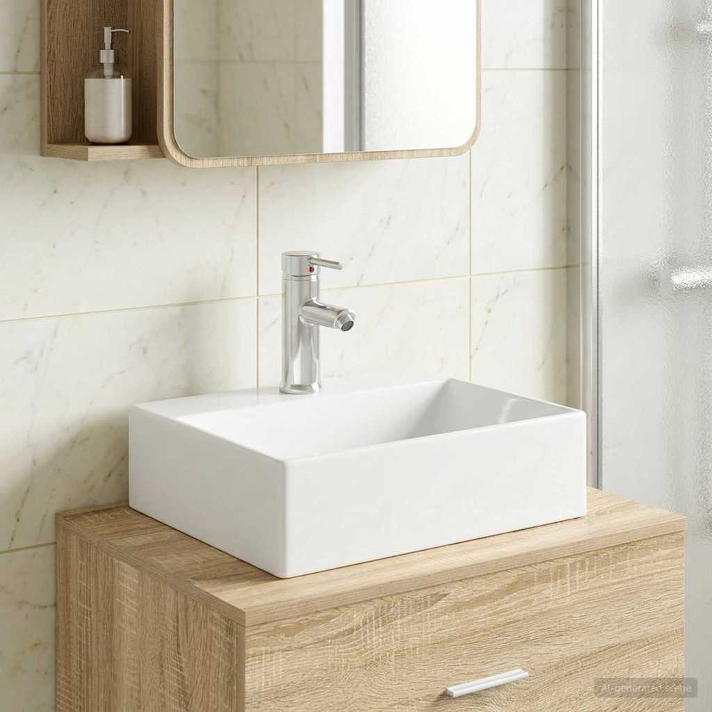 Waschbecken mit Wasserhahn und Abfluss Chrom