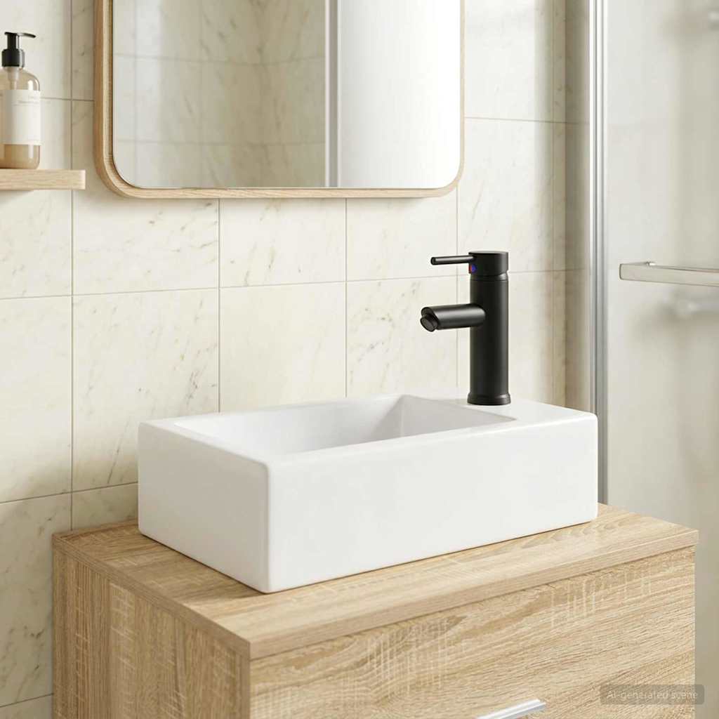 Waschbecken mit Wasserhahn und Abfluss Matt Schwarz