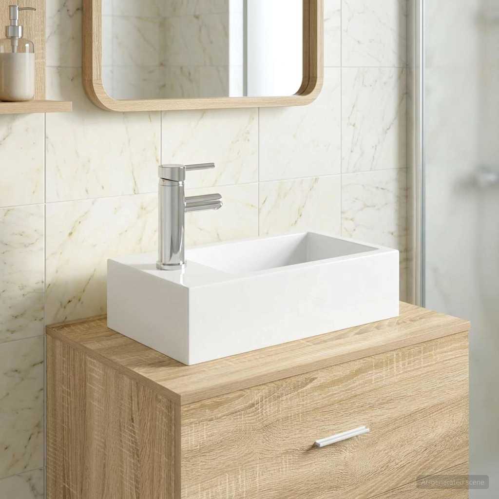 Waschbecken mit Wasserhahn und Abfluss Chrom