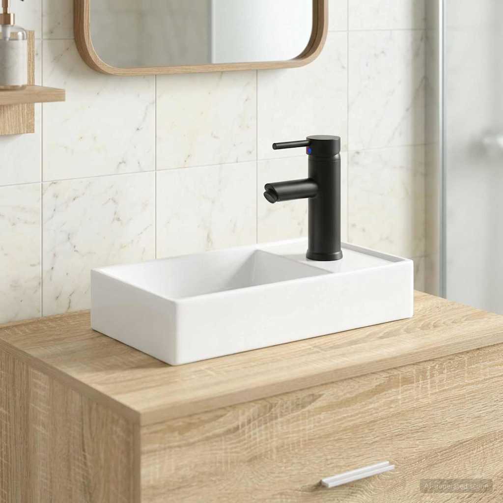 Waschbecken mit Wasserhahn und Abfluss Matt Schwarz