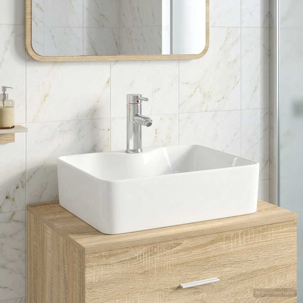 Waschbecken mit Wasserhahn und Abfluss Chrom