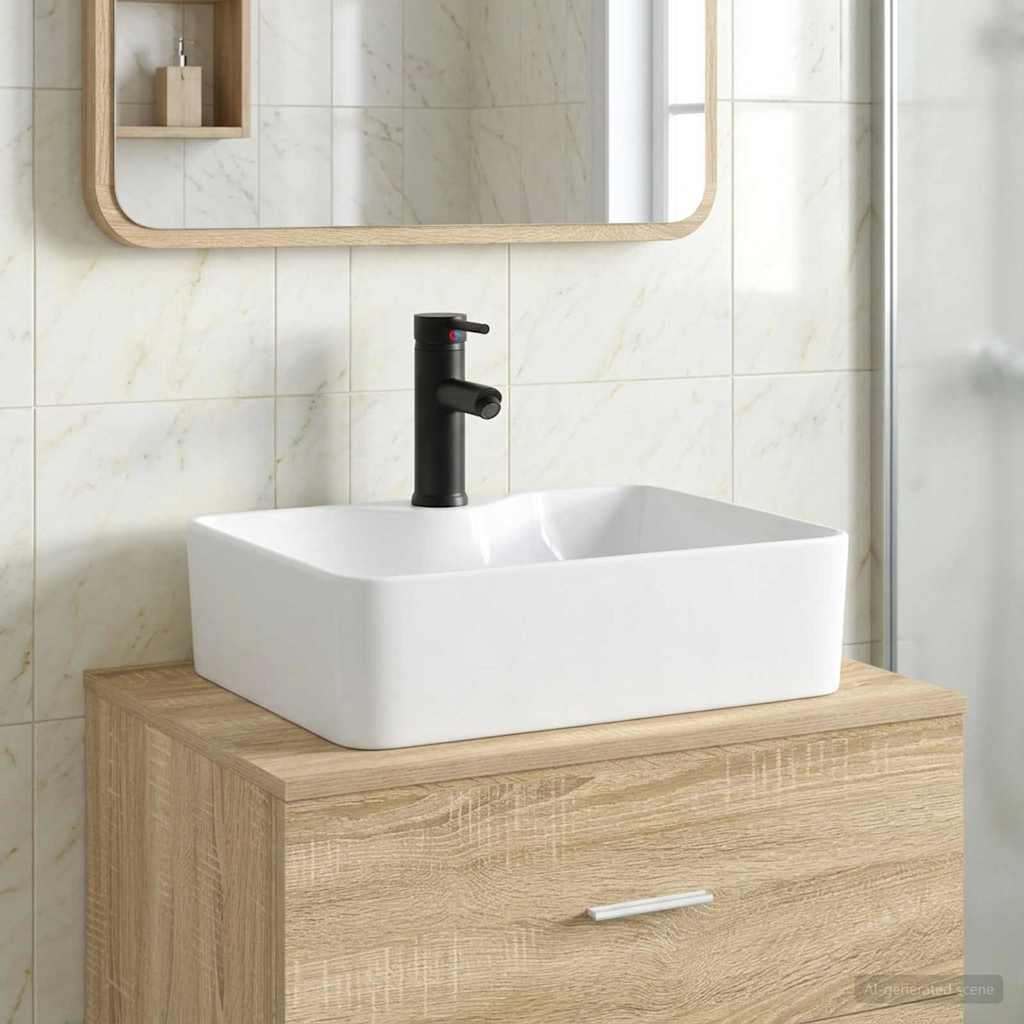 Waschbecken mit Wasserhahn und Abfluss Matt Schwarz