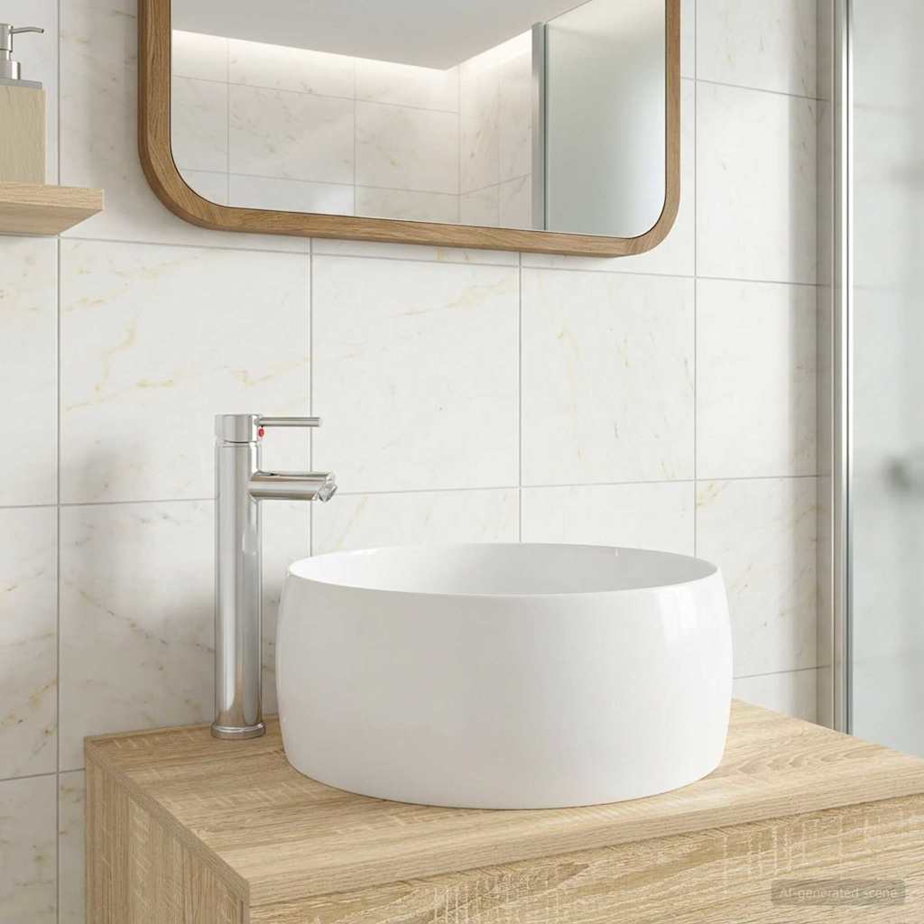 Waschbecken mit Wasserhahn und Abfluss Chrom