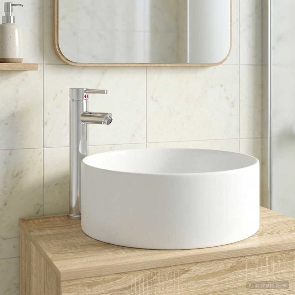 Waschbecken mit Wasserhahn und Abfluss Chrom