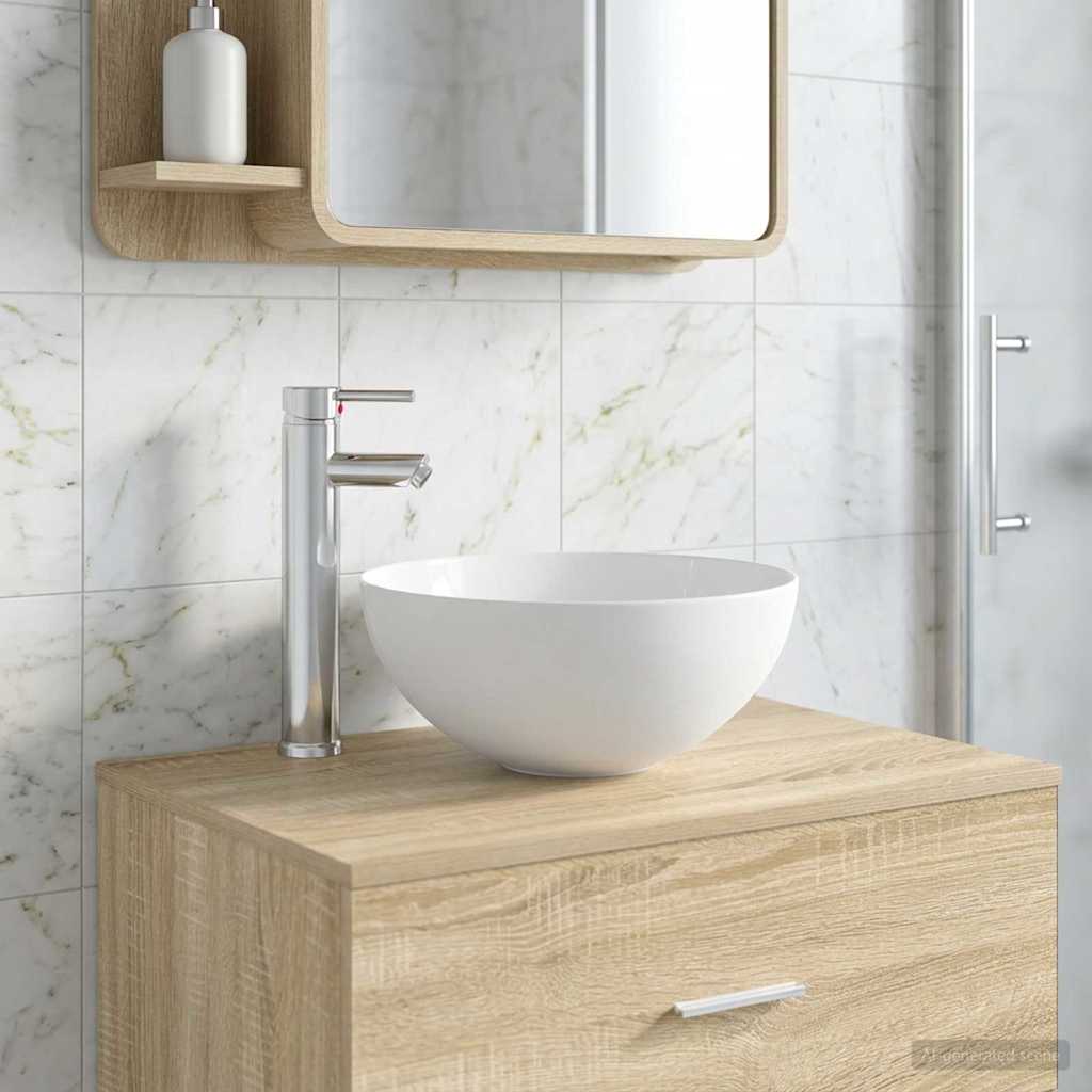 Waschbecken mit Wasserhahn und Abfluss Chrom