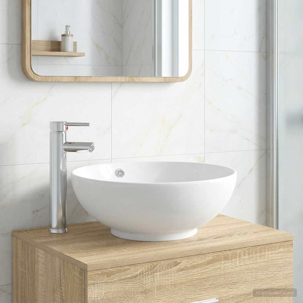 Waschbecken mit Wasserhahn und Abfluss Chrom 44 x 44 x 16 cm
