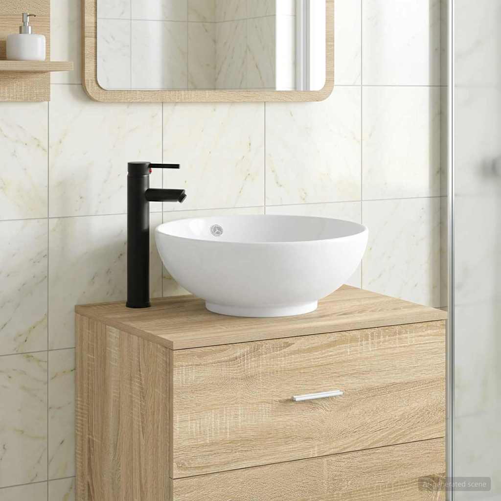 Waschbecken mit Wasserhahn und Abfluss Matt Schwarz