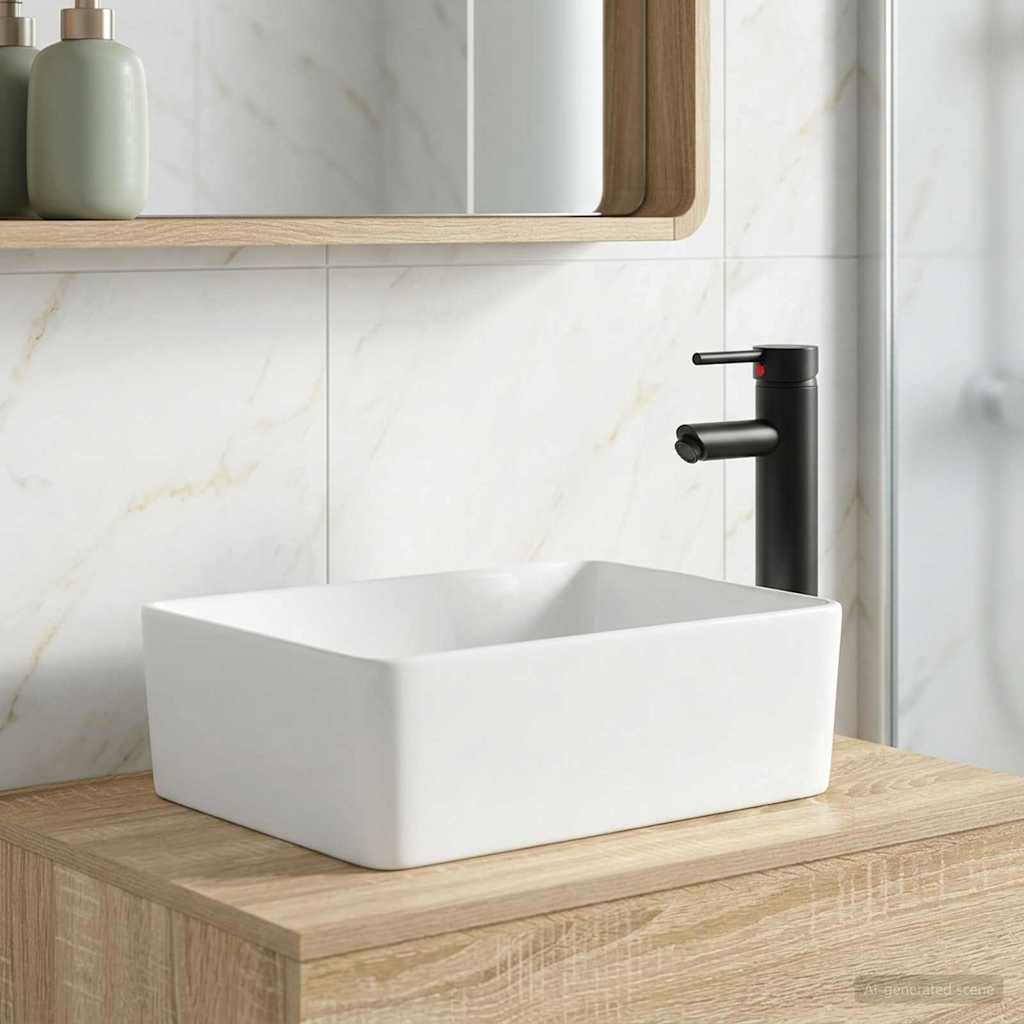 Waschbecken mit Wasserhahn und Abfluss Matt Schwarz