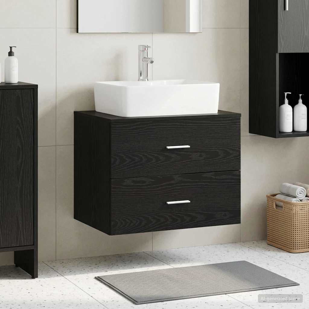 Wandaufbewahrung Badezimmer Schwarz Eichen-Optik