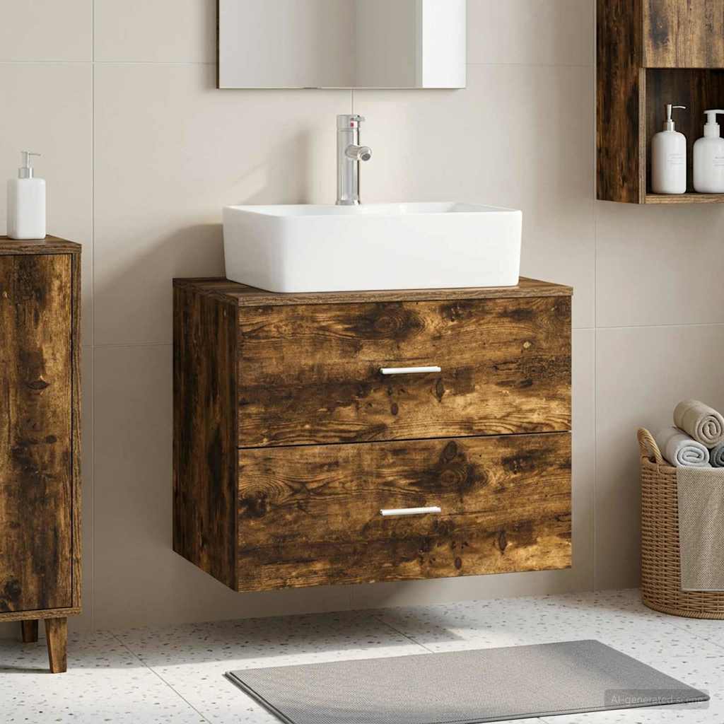 Wandaufbewahrung Badezimmer Räuchereiche 62,5 x 44,5 x 50 cm