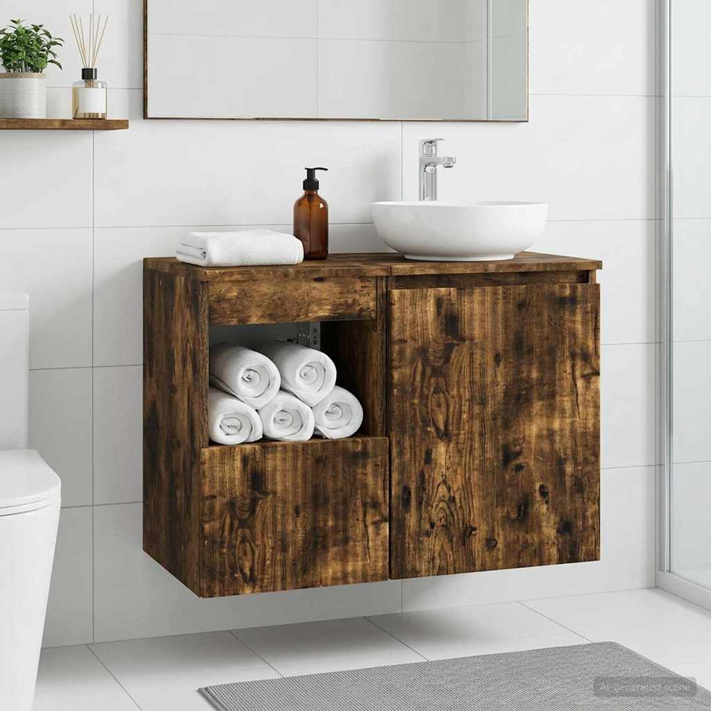 Badezimmerschrank Räuchereiche 30 x 35 x 50 cm Holzwerkstoff