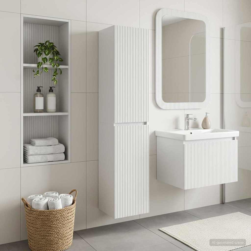 Wandmontierter Badezimmerschrank Weiß 33 x 34,5 x 160 cm