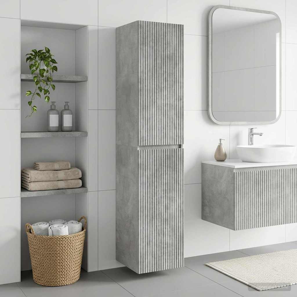 Wandmontierter Badezimmerschrank Betongrau 33 x 34,5 x 160 cm