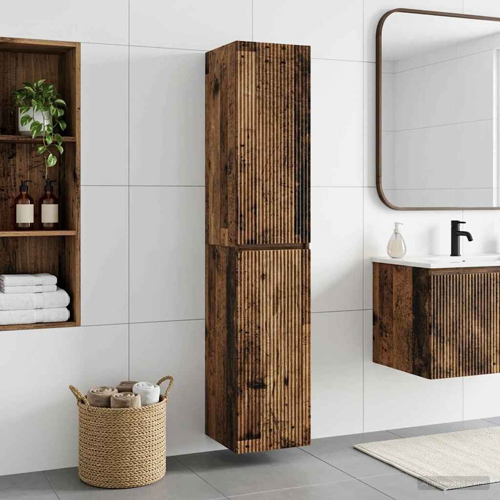 Wandmontierter Badezimmerschrank Altholz 33 x 34,5 x 160 cm
