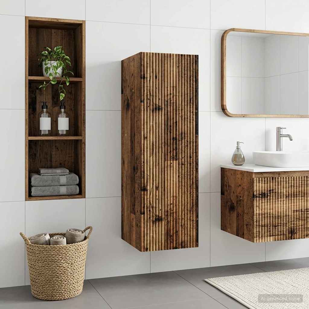 Wandmontierter Badezimmerschrank Altholz 33 x 34,5 x 100 cm