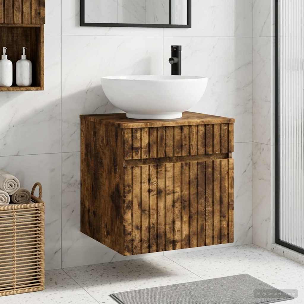 Wandmontierte Waschbecken-Vanität Räuchereiche