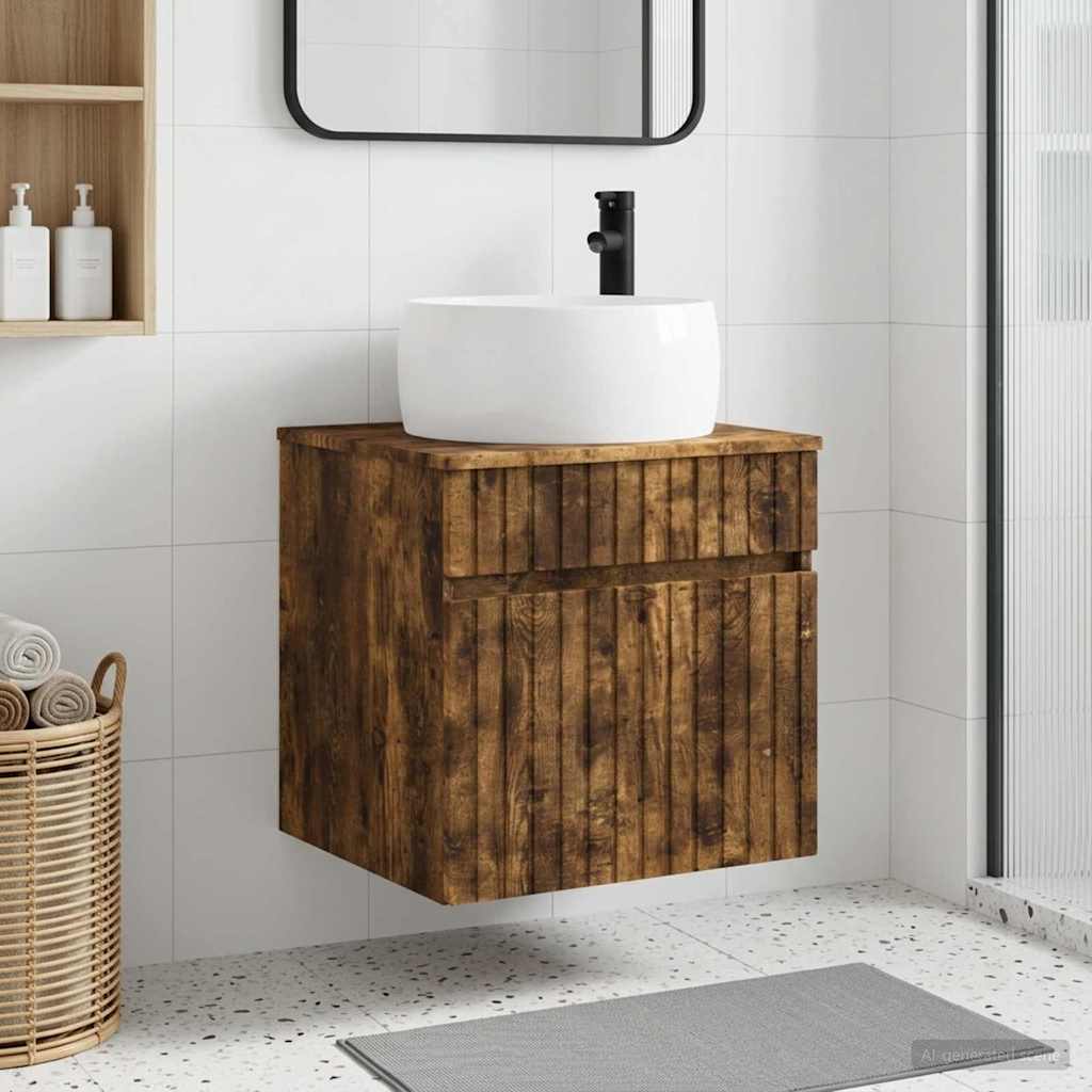 Wandmontierte Waschbecken-Vanität Räuchereiche