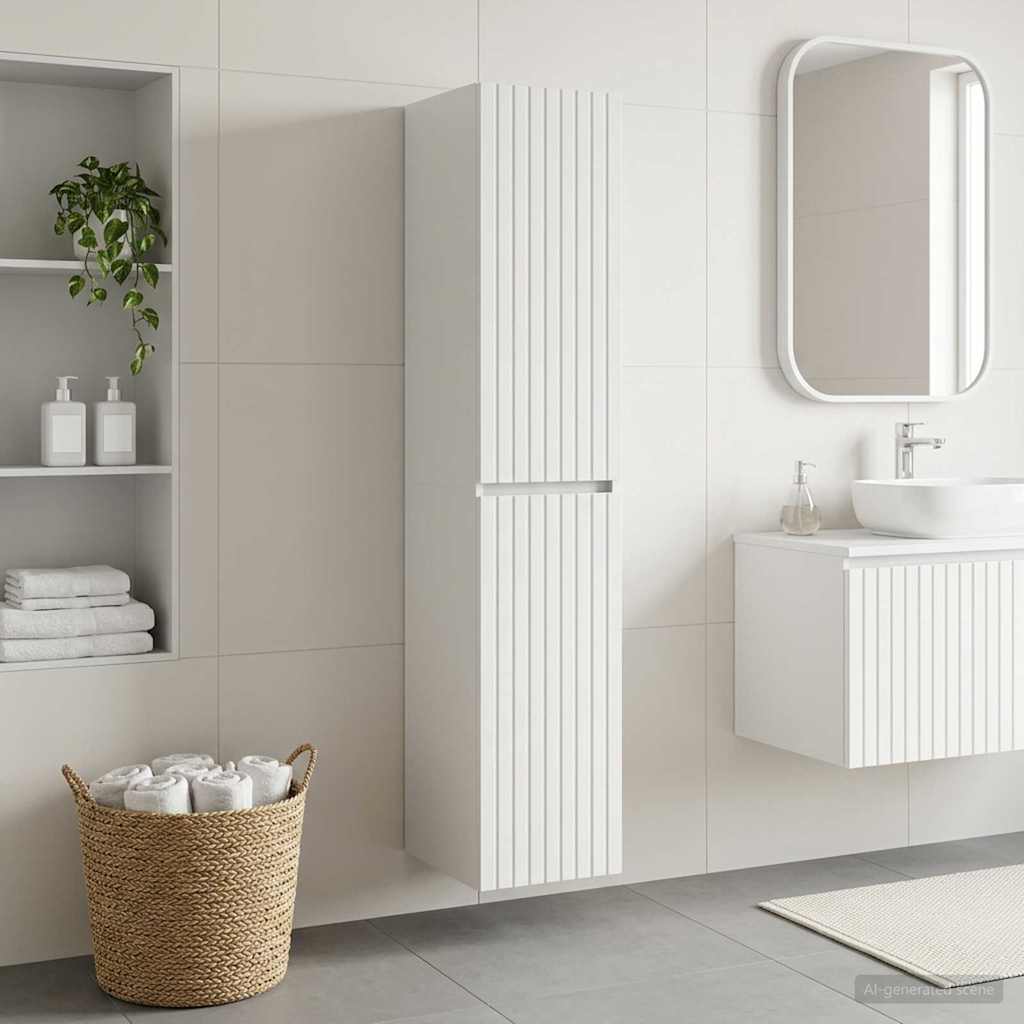 Wandmontierter Badezimmerschrank Weiß 33 x 34,5 x 160 cm