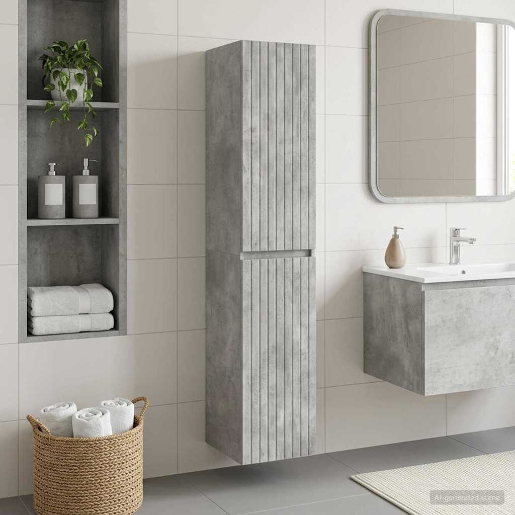 Wandmontierter Badezimmerschrank Betongrau 33 x 34,5 x 160 cm