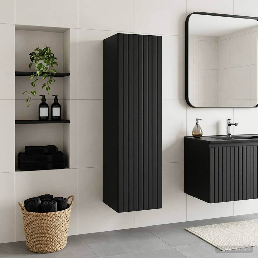 Wandmontierter Badezimmerschrank Schwarz 33 x 34,5 x 100 cm