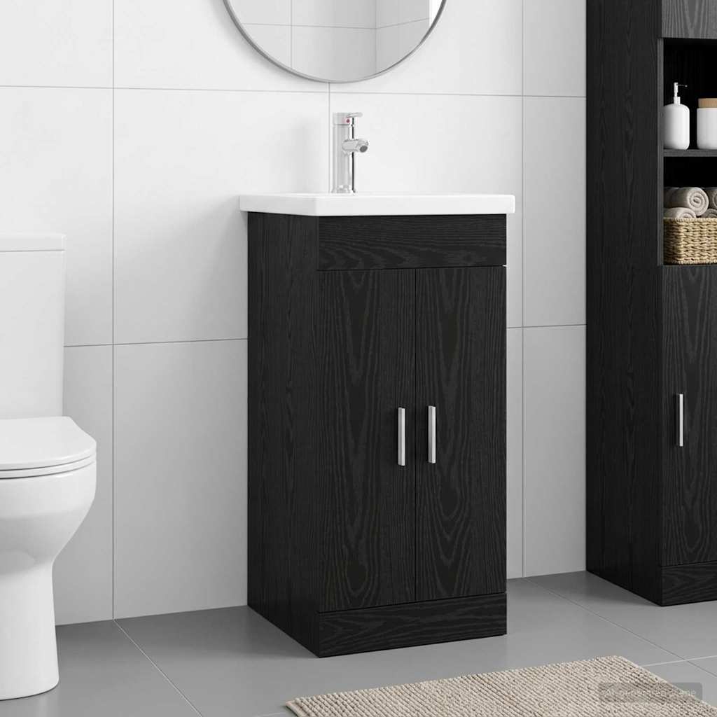 Badezimmerschrank mit Waschbecken Schwarze Eiche