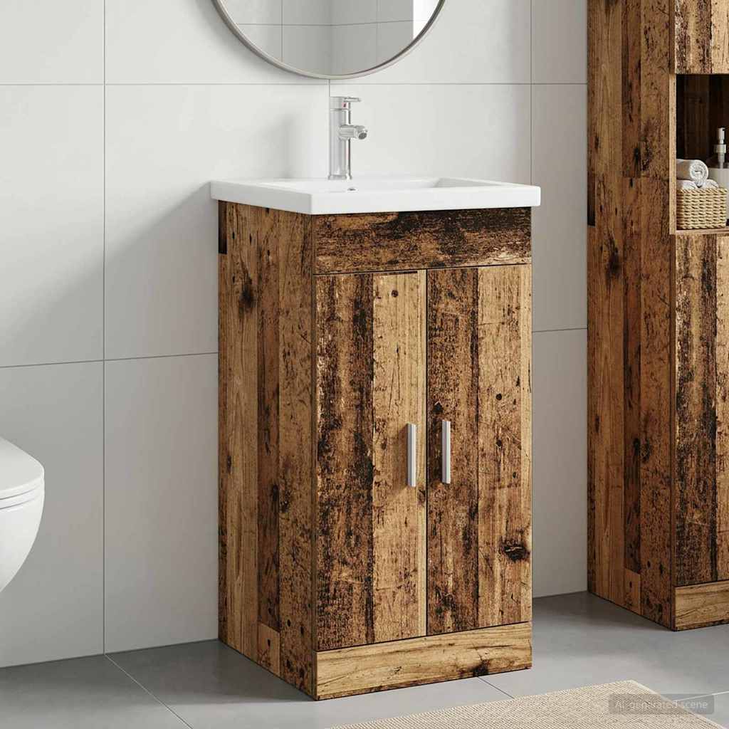 Badezimmerschrank mit Waschbecken Altholz 42 x 40 x 84,5 cm