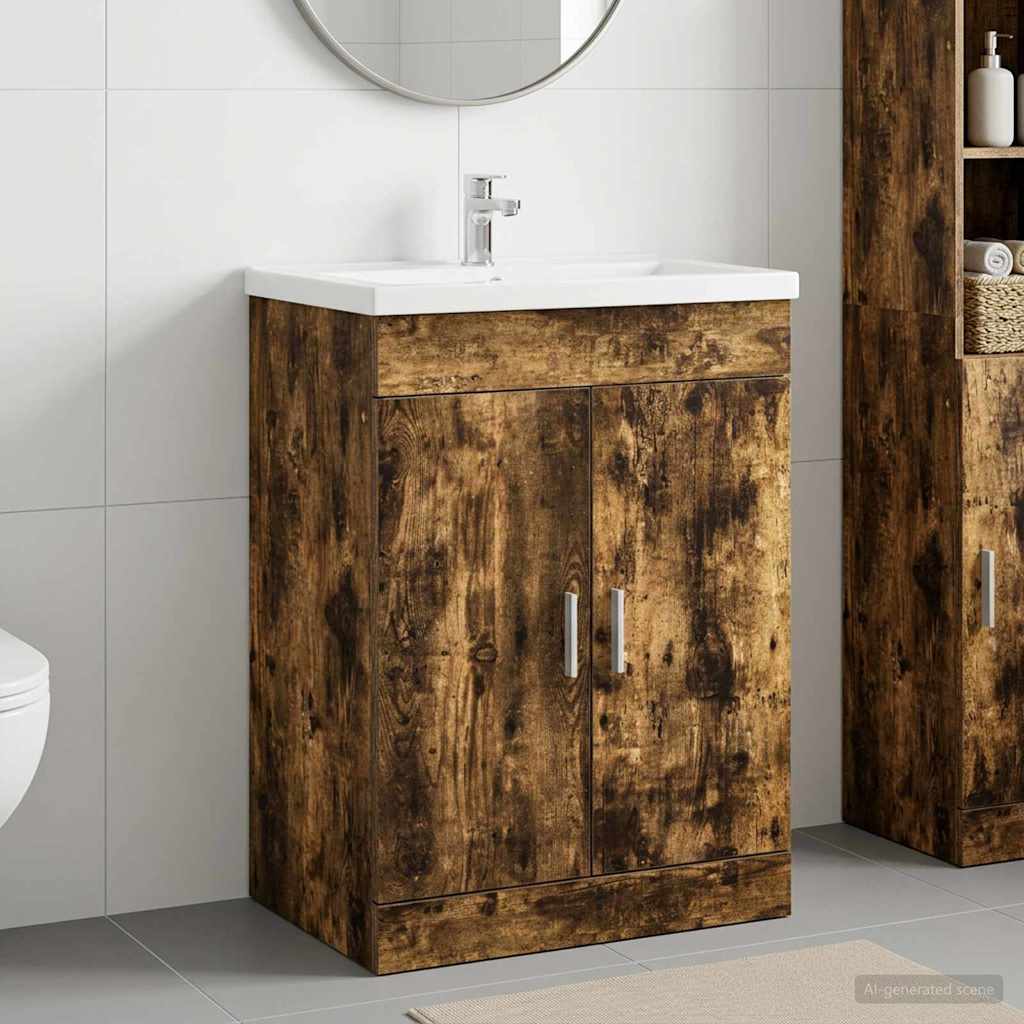 Badunterschrank Räuchereiche 56 x 37,5 x 81 cm Holzwerkstoff
