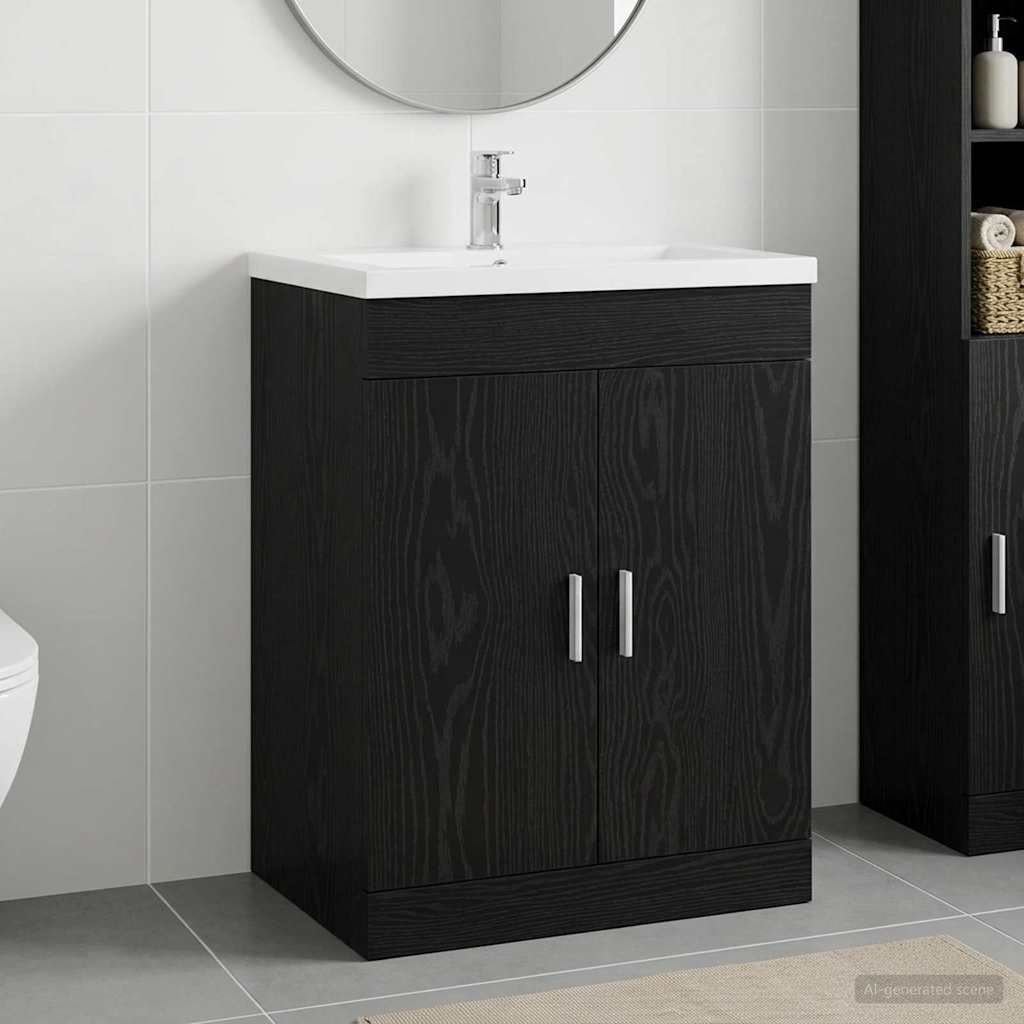 Badunterschrank Schwarz Eichen-Optik 78,5 x 37,5 x 81 cm