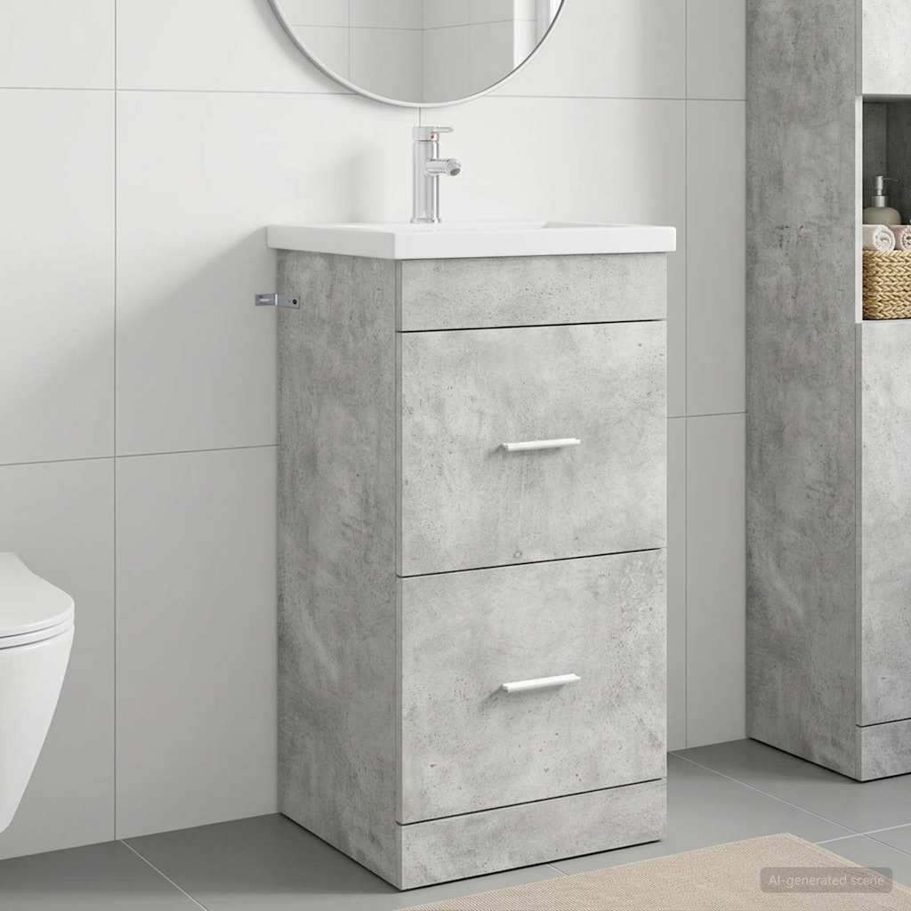 Badezimmerschrank mit Waschbecken Betongrau 42 x 40 x 84,5 cm