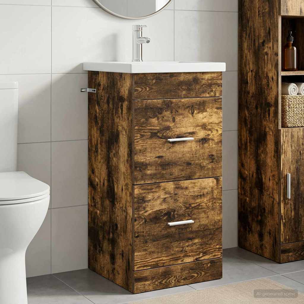 Badezimmerschrank mit Waschbecken Geräucherte Eiche