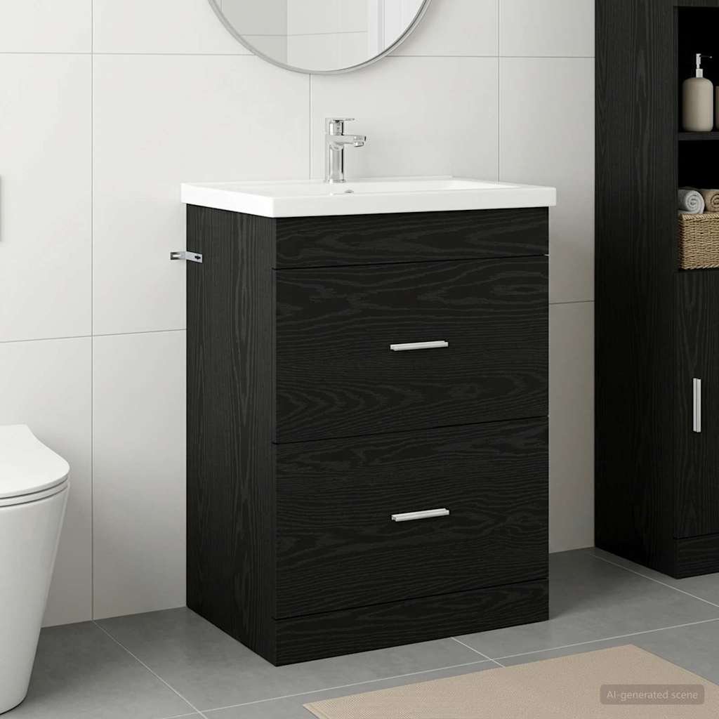 Badunterschrank Schwarze Eiche 56 x 37,5 x 81 cm Holzwerkstoff