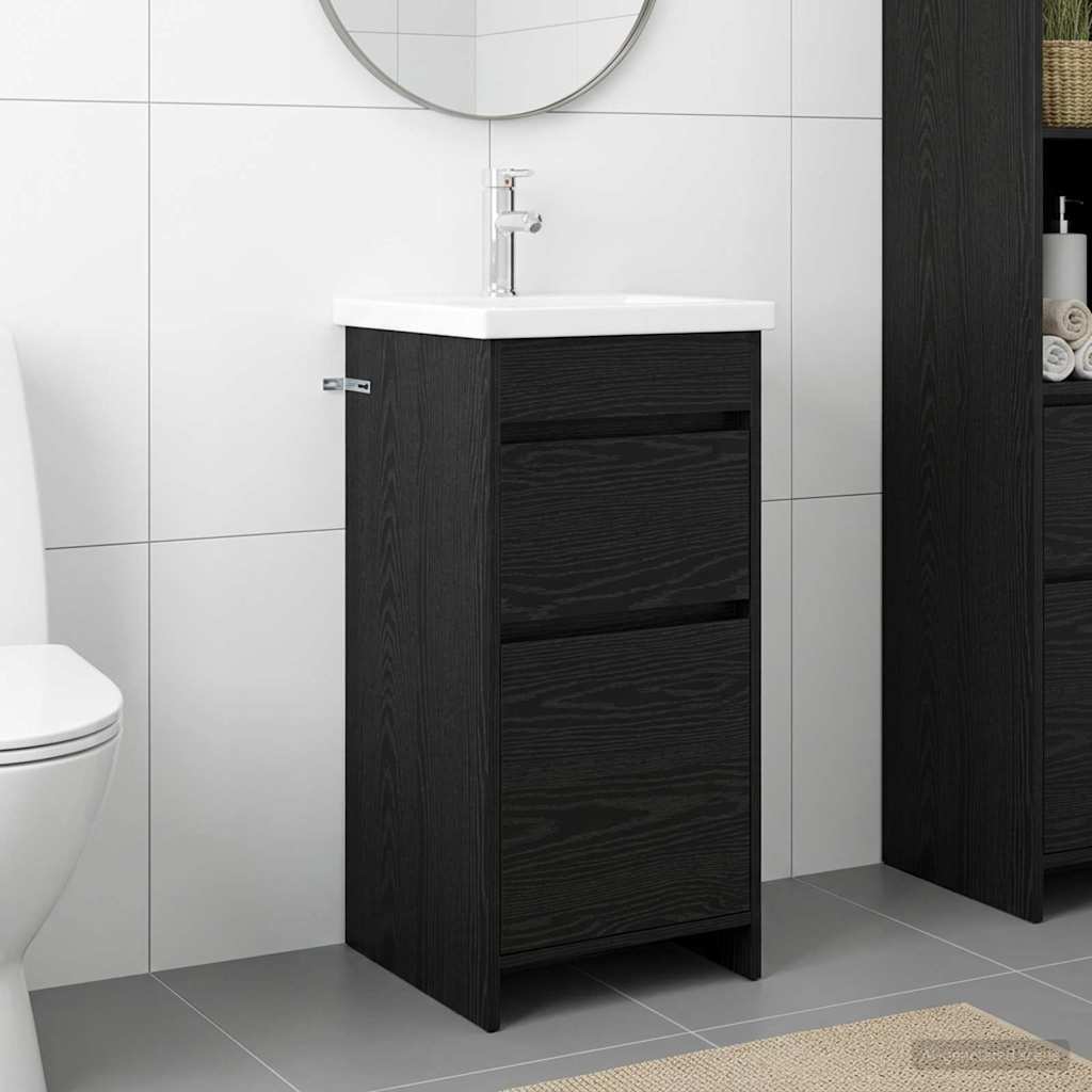 Badezimmerschrank mit Waschbecken Schwarze Eiche