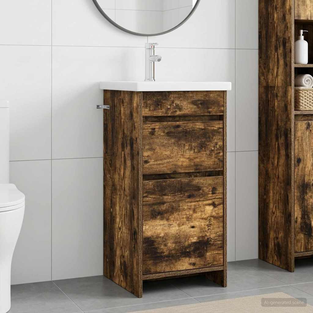 Badezimmerschrank mit Waschbecken Geräucherte Eiche