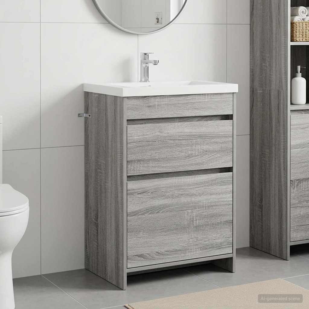 Badunterschrank Grau Sonoma 56 x 37,5 x 81 cm Holzwerkstoff