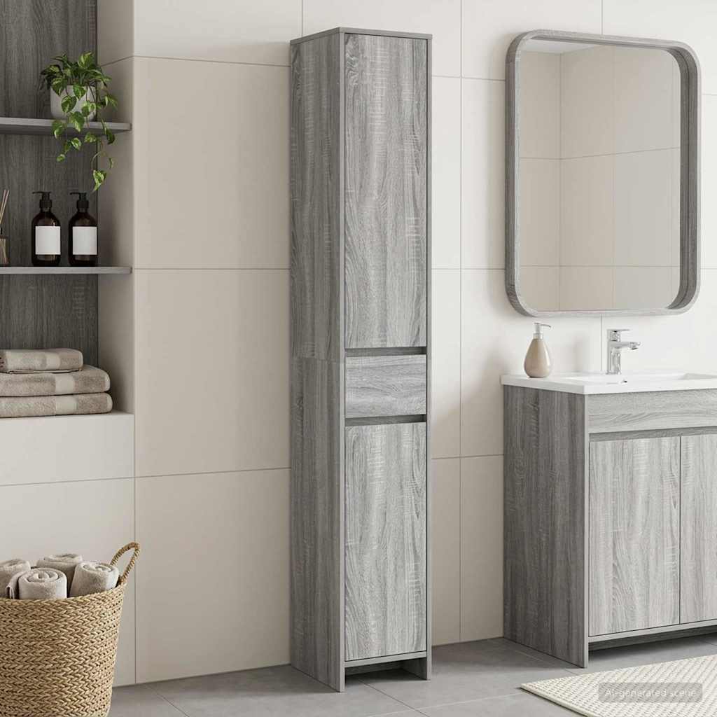 Badezimmerschrank Grau Sonoma 30 x 33 x 190 cm Holzwerkstoff