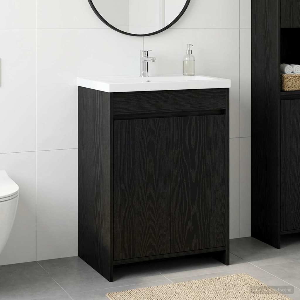 Badunterschrank Schwarze Eiche 56 x 37,5 x 81 cm Holzwerkstoff