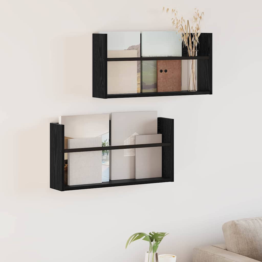 Magazinregal 2 Stk. Schwarz Eichen-Optik 60 x 12 x 30 cm