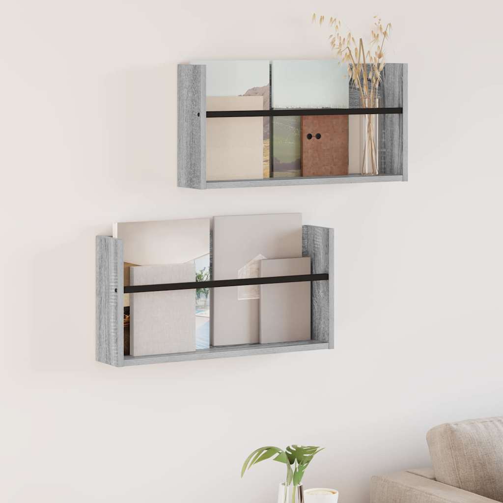 Magazinregal 2 Stk. Sonoma-Grau 60 x 12 x 30 cm Holzwerkstoff