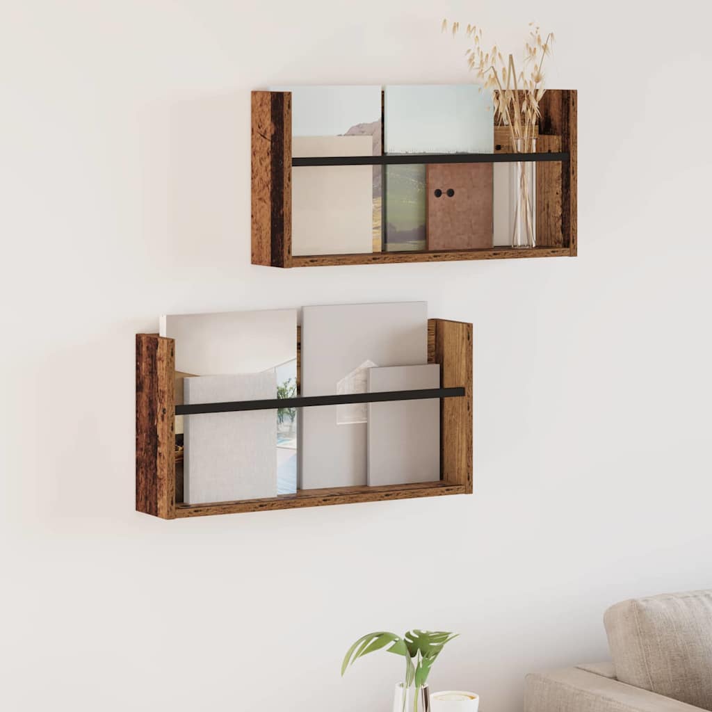 Magazinregal 2 Stk. Altholz 60 x 12 x 30 cm Holzwerkstoff