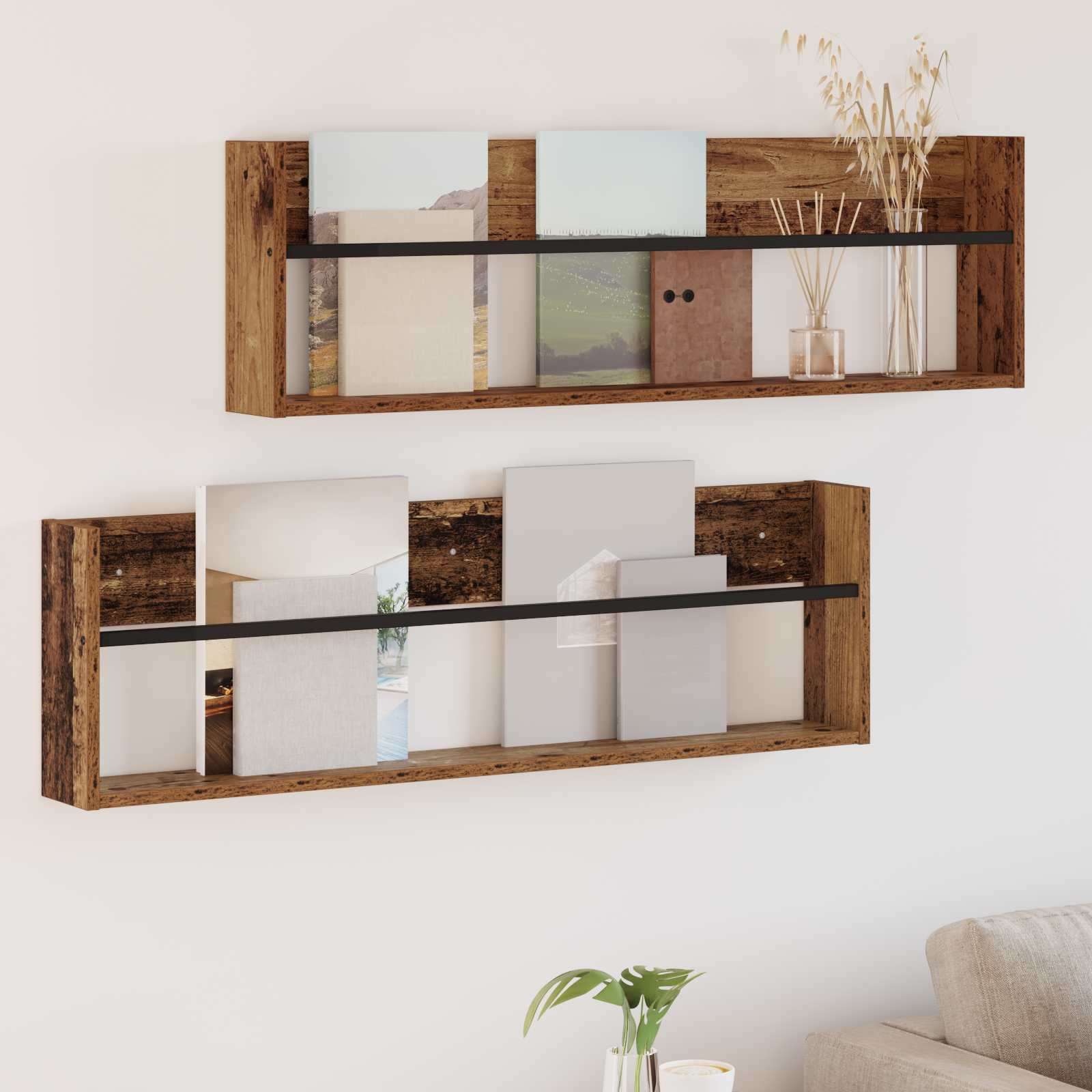Magazinregal 2 Stk. Altholz 100 x 12 x 30 cm Holzwerkstoff
