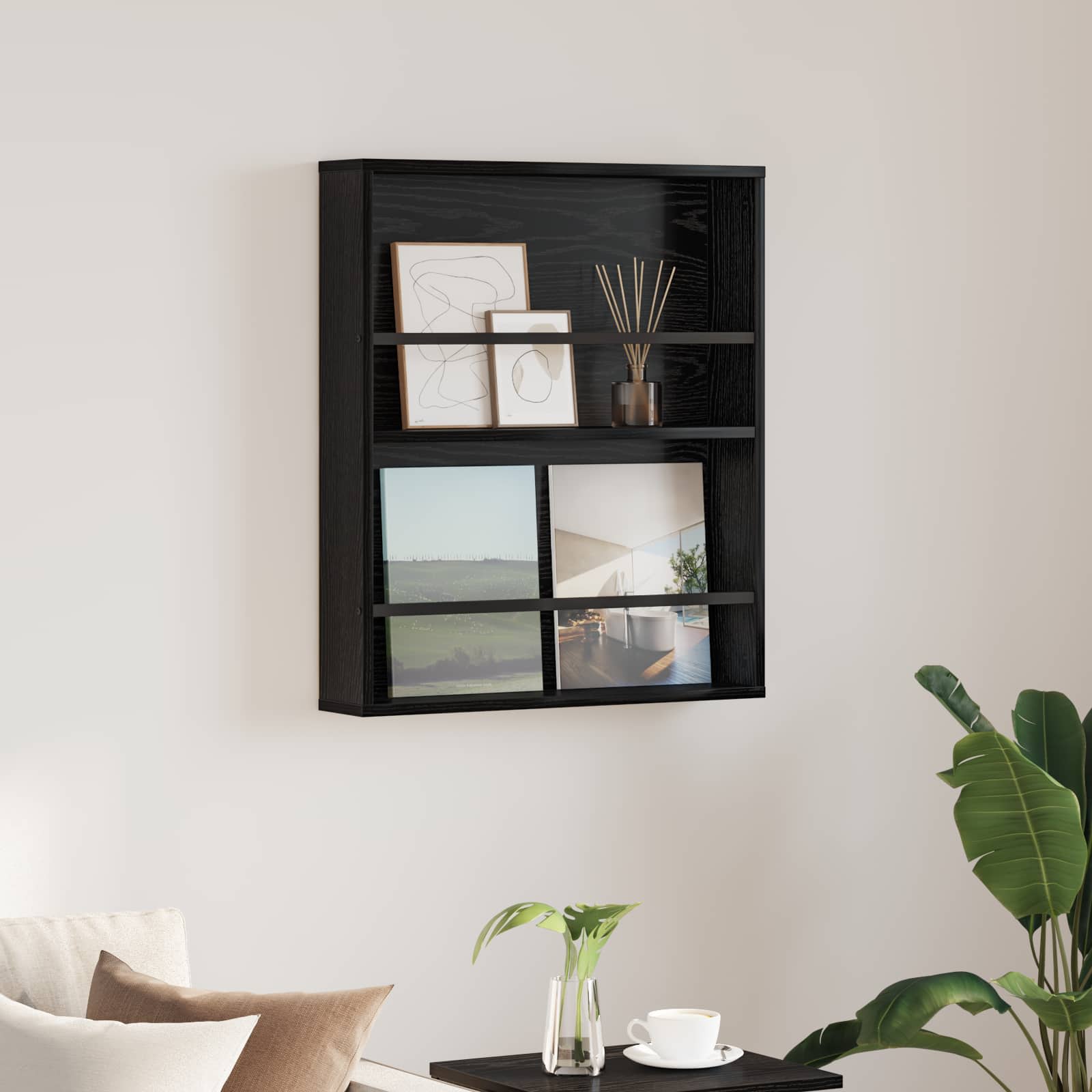 Magazinregal Schwarz Eichen-Optik 60 x 12 x 70 cm Holzwerkstoff