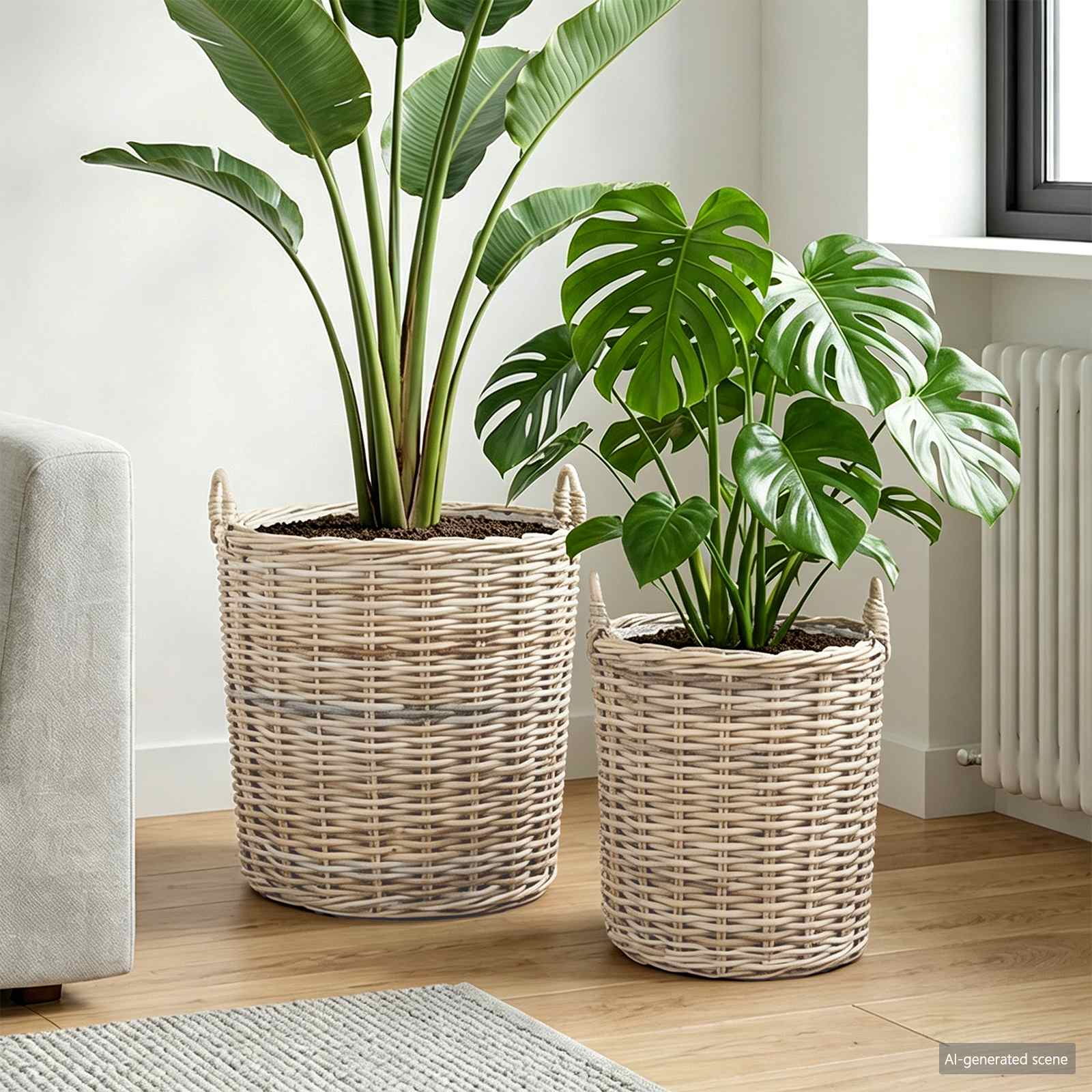 Blumentopf Körbchen GENDT 2 stk. Natürliches Grau Kubu Rattan