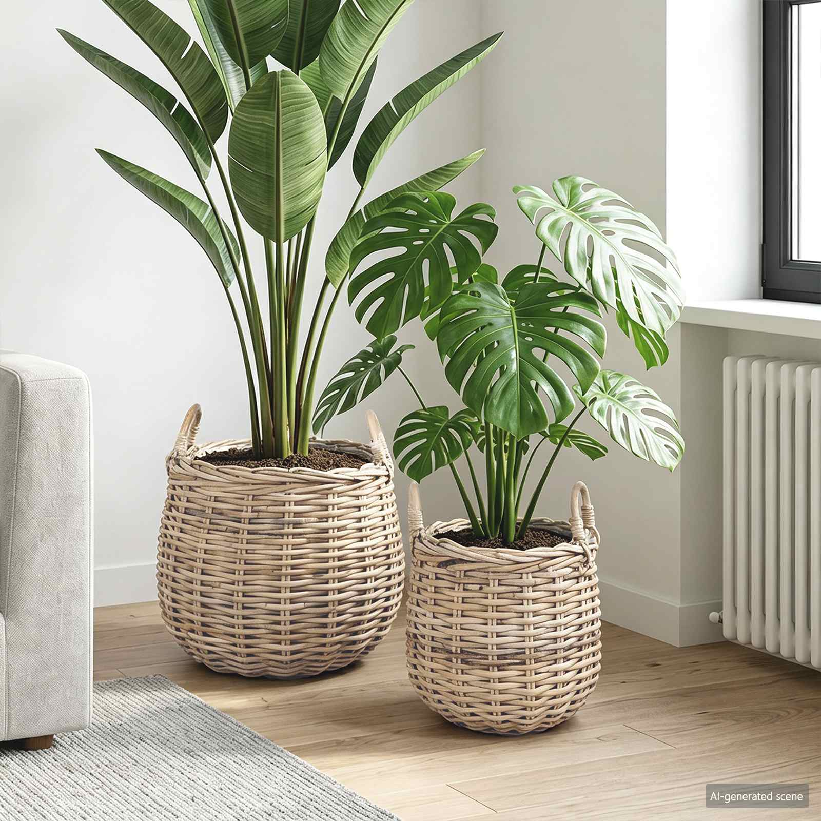 Blumentopf Körbchen GENDT 2 stk. Natürliches Grau Kubu Rattan